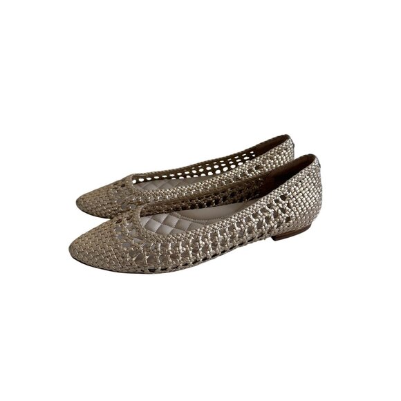 BIRDIES The Goldfinch Gold Leather Woven Flats Size US 7 - Picture 2 of 8